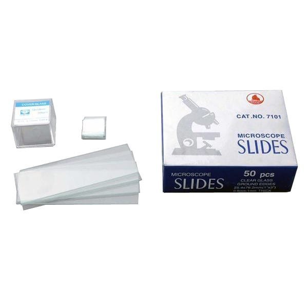 50pc Pre-Cleaned Blank Microscope Slides and 100pc Square Cover Slips, Amscope, Mfr#: BS-50P-S100